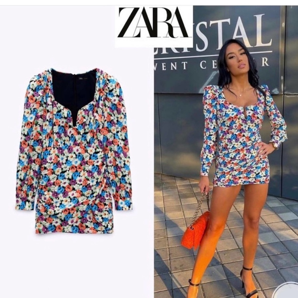 Zara Multicolor Floral Long Sleeve Dress